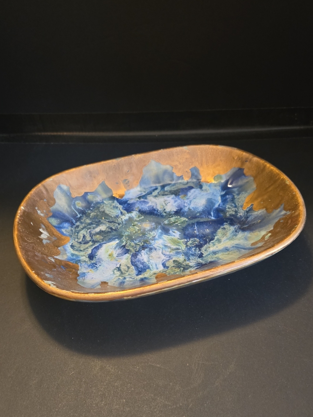 Artisan Blue and Copper Glaze Ceramic Serving Dish